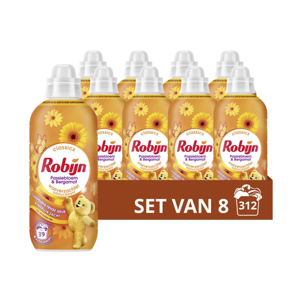 8x Robijn Wasverzachter Passiebloem & Bergamot 39 Wasbeurten 780 ml