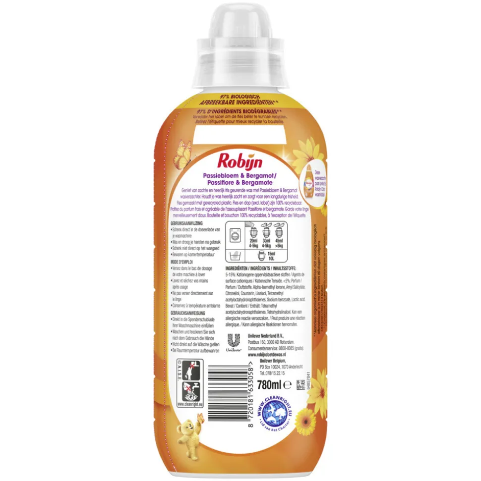 8x Robijn Wasverzachter Passiebloem & Bergamot 39 Wasbeurten 780 ml