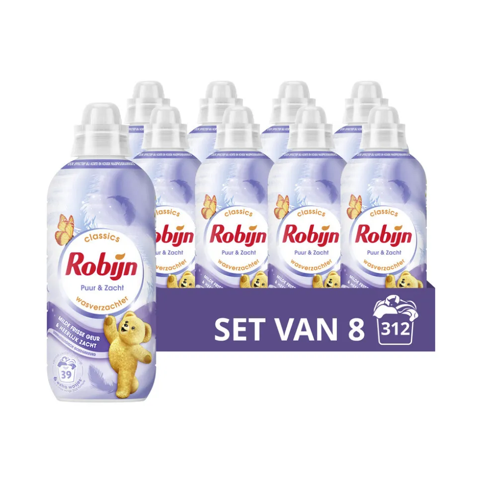 8x Robijn Wasverzachter Puur & Zacht 39 Wasbeurten 780 ml