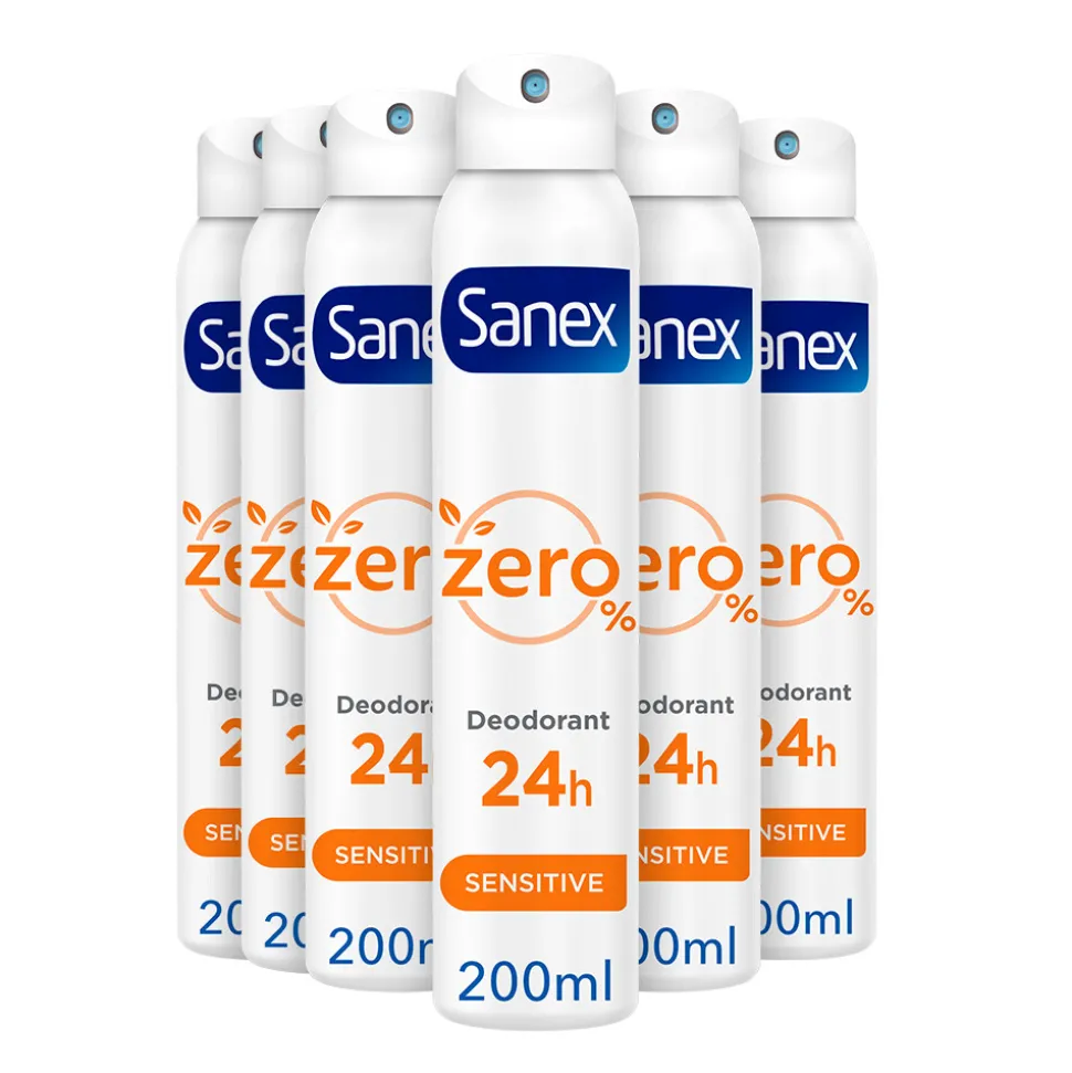 6x Sanex Deodorant Spray Zero% Sensitive Skin 200 ml