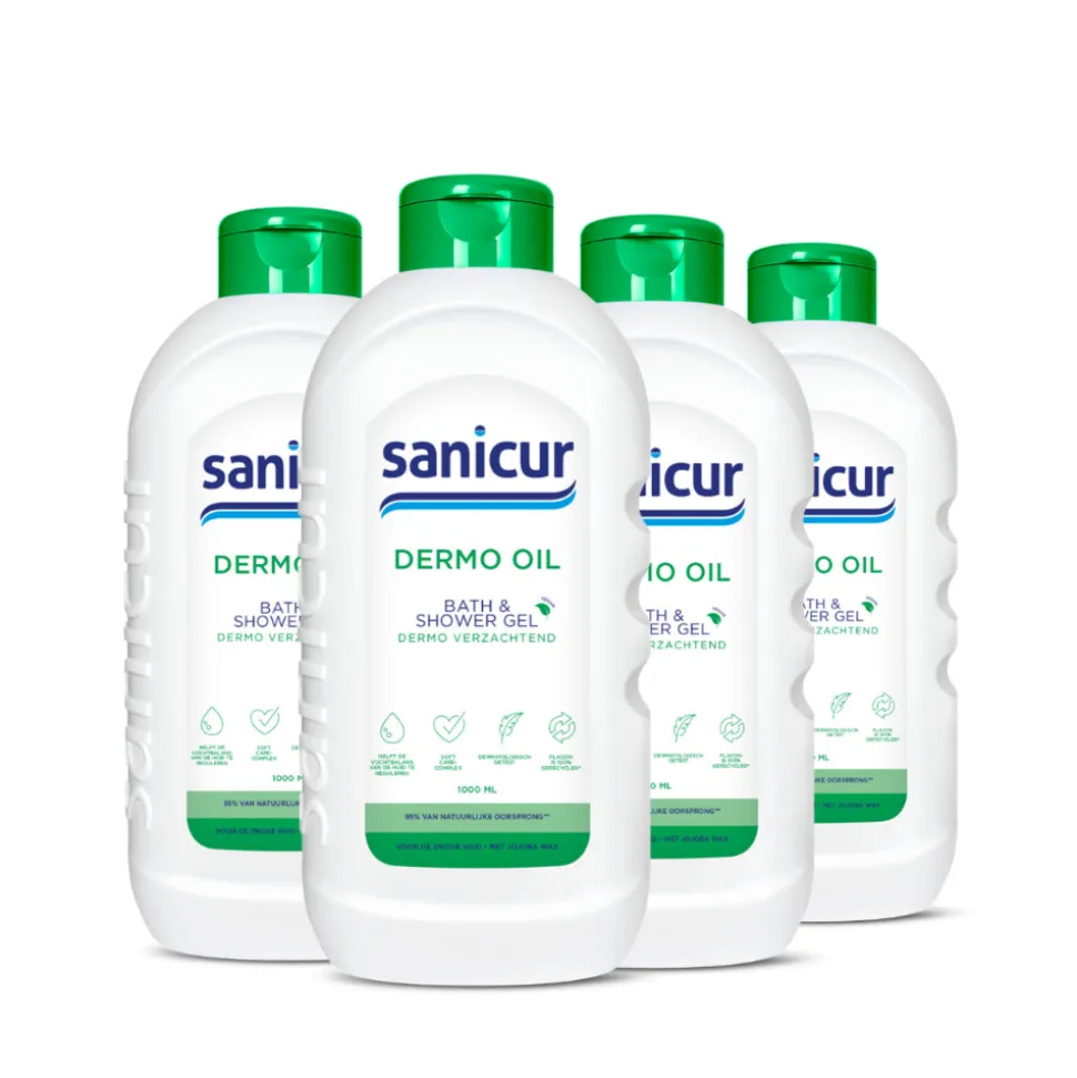 4x Sanicur Bad en Douchegel Dermo Oil 1000 ml