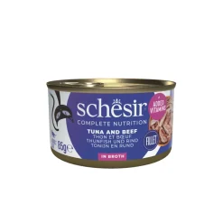 12x Schesir Complete & Balanced Kattenvoer Tonijn en Rundvlees in Boullion 85 gr
