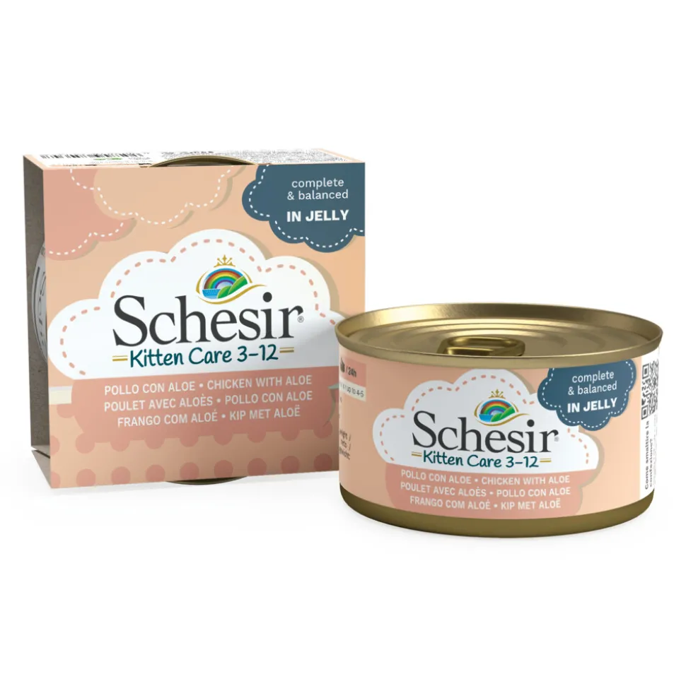 14x Schesir Kattenvoer Kitten 3-12 Kip - Aloe in Gelei 85 gr