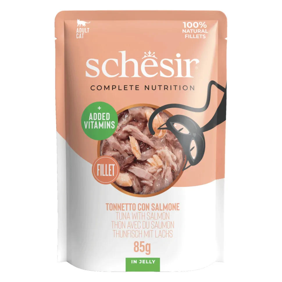 12x Schesir Kattenvoer Pouch Tonijn - Zalm in Gelei 85 gr
