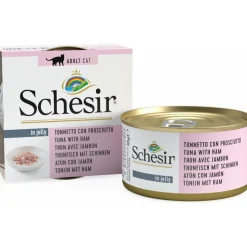 12x Schesir Kattenvoer Tonijn en Ham in Gelei 85 gr