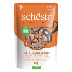 12x Schesir Kattenvoer Tonijn - Kip - Garnaal in Gelei 85 gr