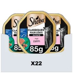 22x Sheba Adult Kattenvoer Classic Paté Natvoer Zalm Kuipjes 85 gr
