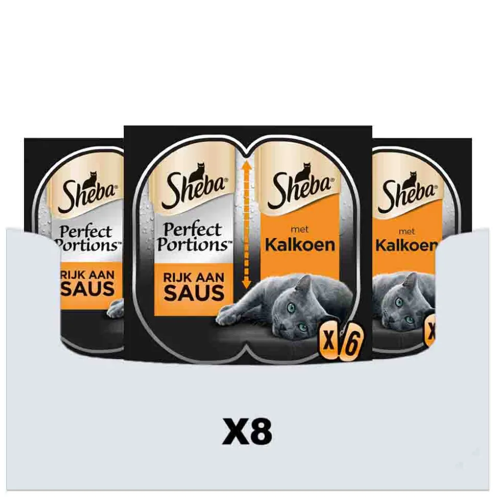 8x Sheba Perfect Portions Adult Kattenvoer Natvoer Luxe Kalkoen in Saus 3 x 2 stuks