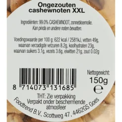 6x Verse Klassenoten Duurzame Cashews XXL Ongezouten 150 gr