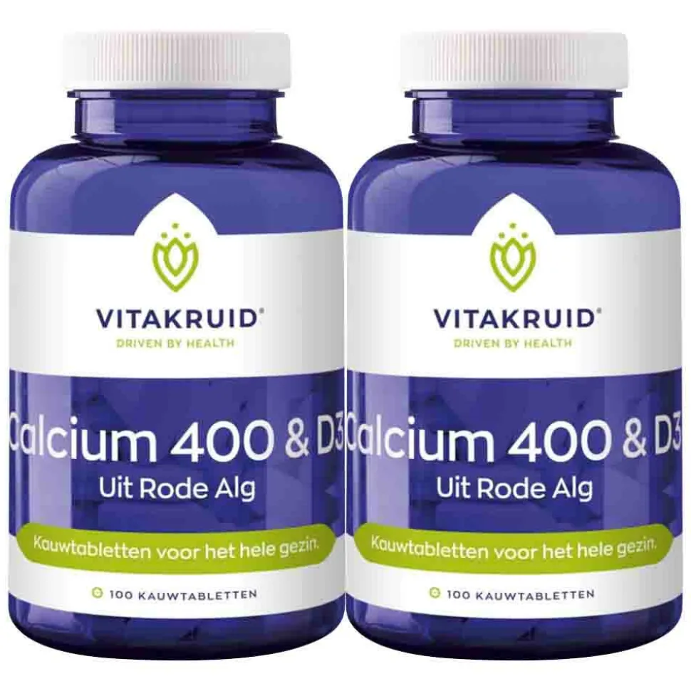 2x Vitakruid Calcium 400 & D3 uit Rode Alg 100 kauwtabletten