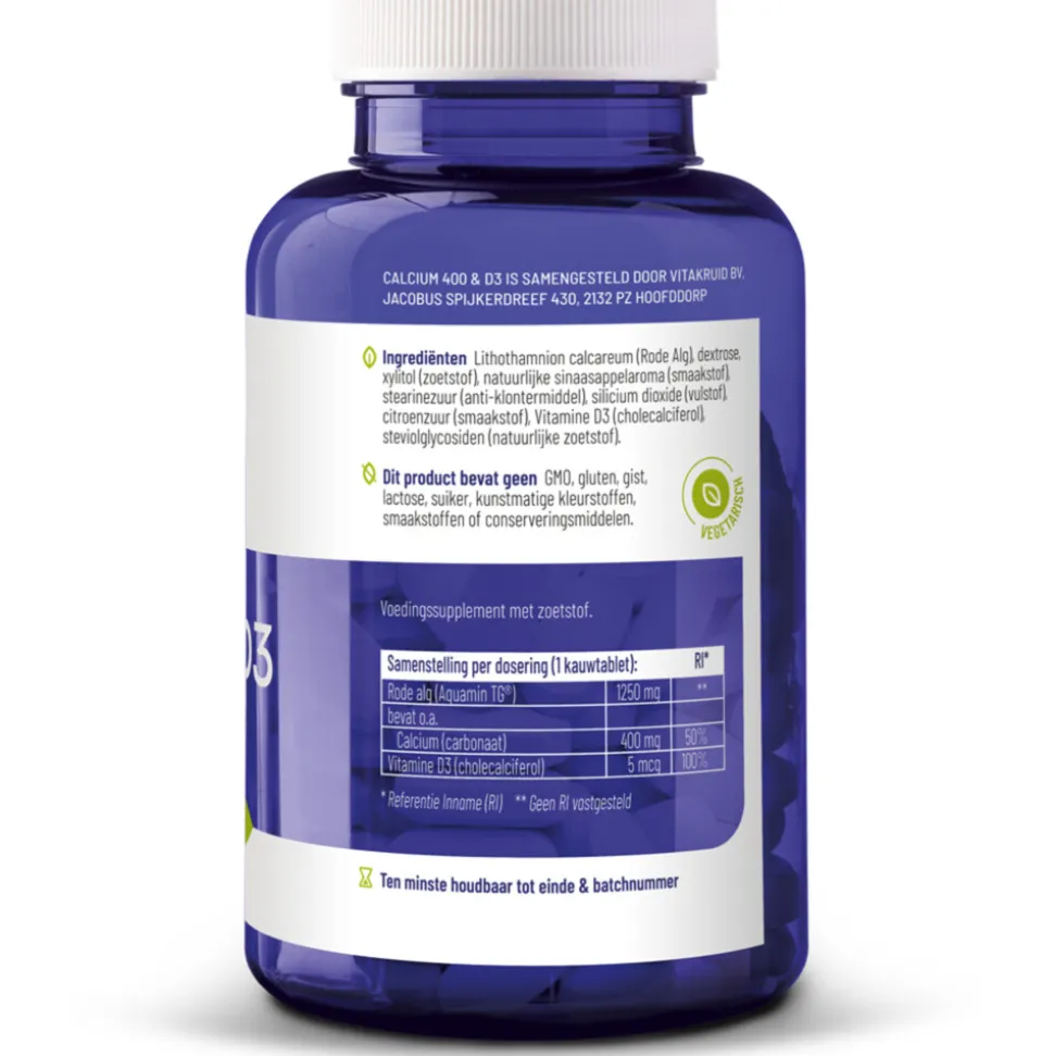 2x Vitakruid Calcium 400 & D3 uit Rode Alg 100 kauwtabletten