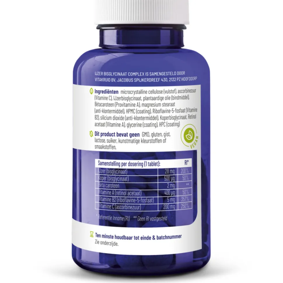 2x Vitakruid Ijzer Bisglycinaat 90 tabletten