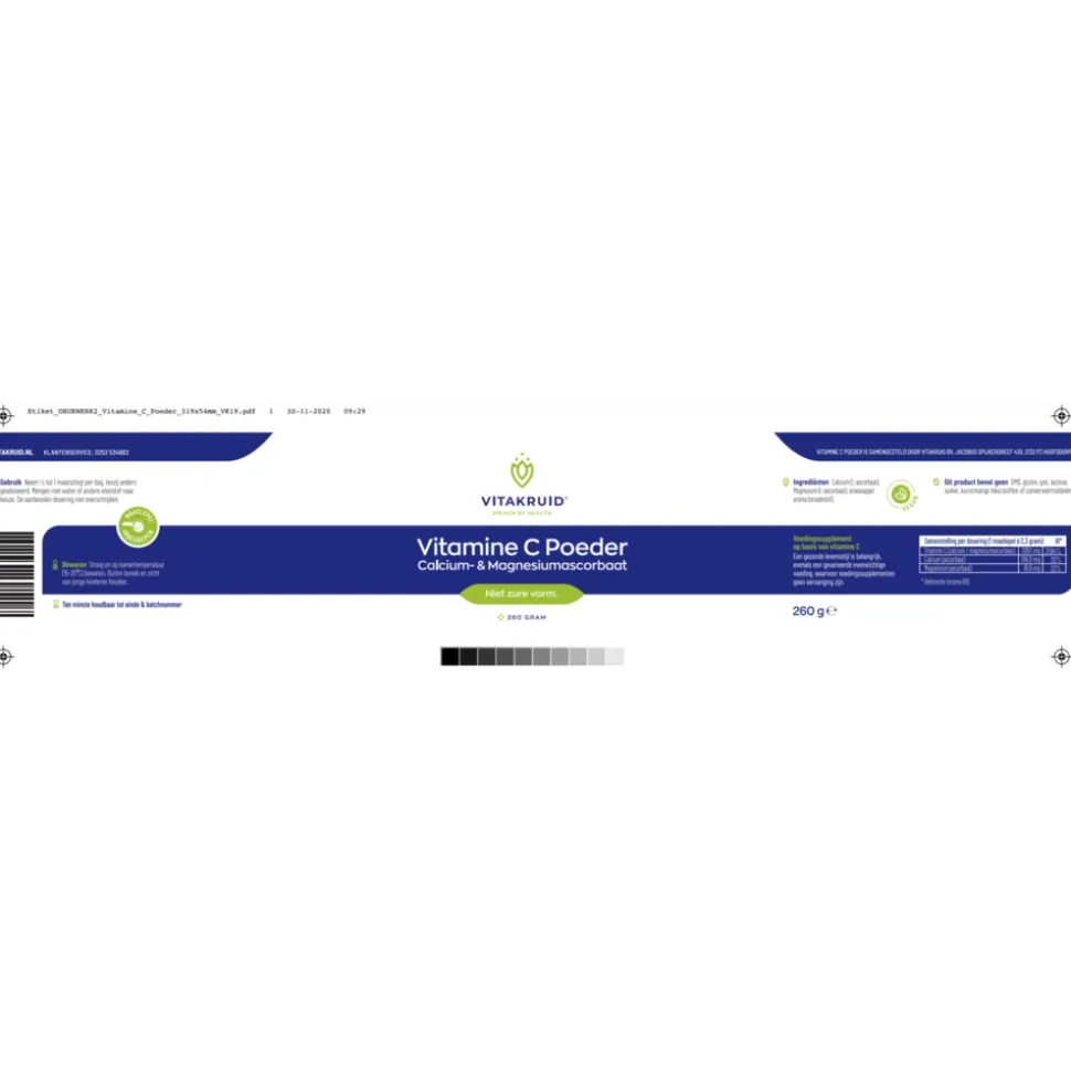 2x Vitakruid Vitamine C Poeder Calcium- & Magnesiumascorbaat 260 gr