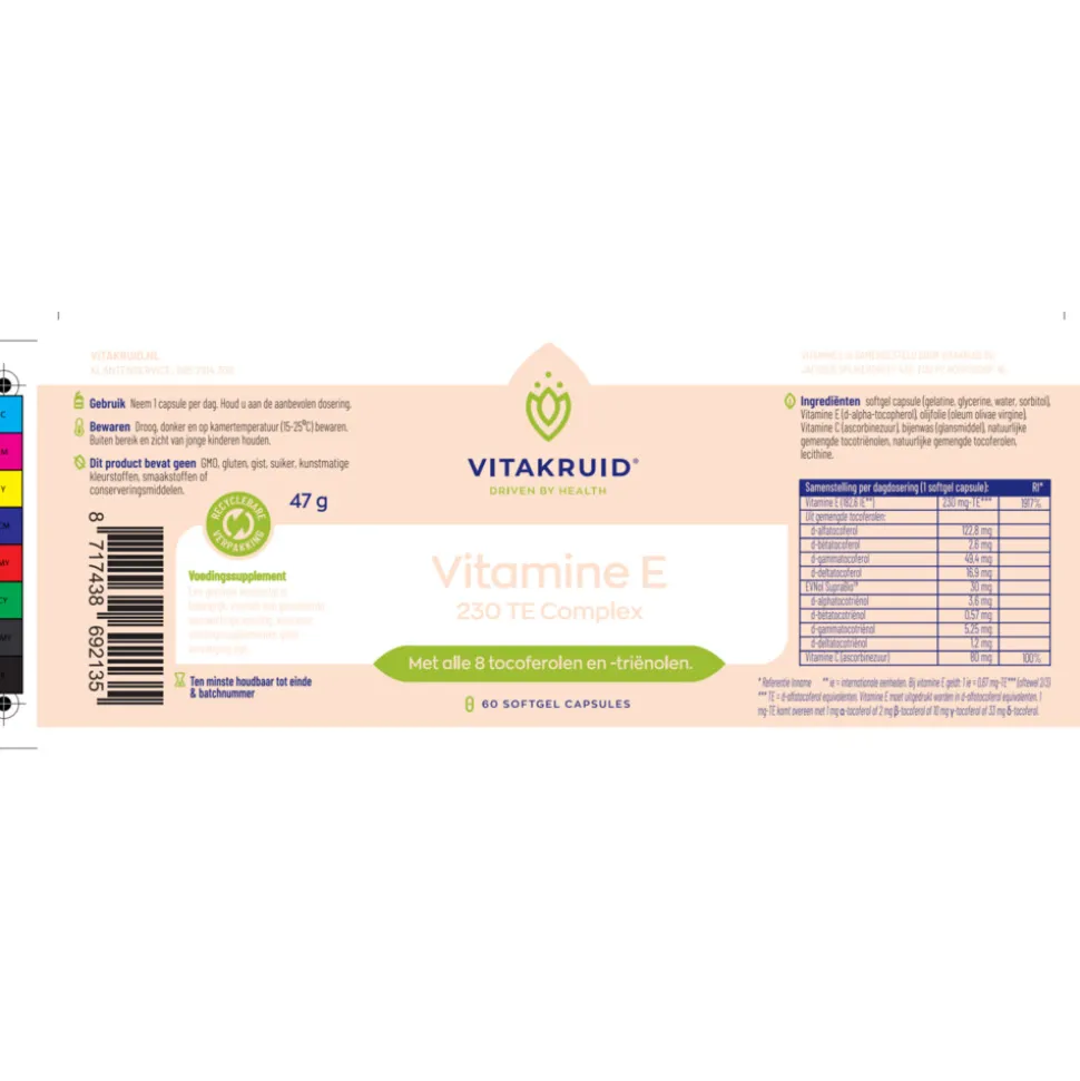 2x Vitakruid Vitamine E 230 TE Complex 60 capsules