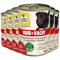 6x Vitalstyle Hondenvoer Blik Huid & Vacht 400 gr
