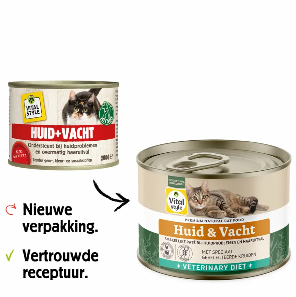 6x Vitalstyle Kattenvoer Blik Huid & Vacht 200 gr