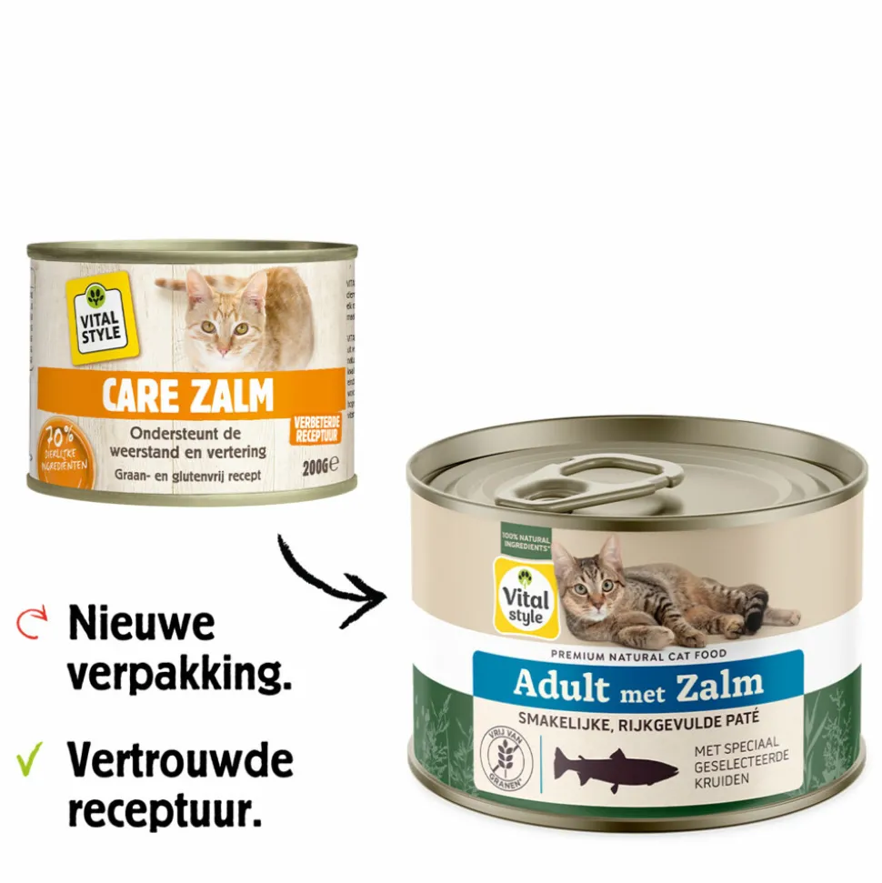 6x Vitalstyle Kattenvoer Blik Care Zalm 200 gr