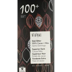10x Vivani Chocoladereep Puur 100+ % Cacao 80 gr
