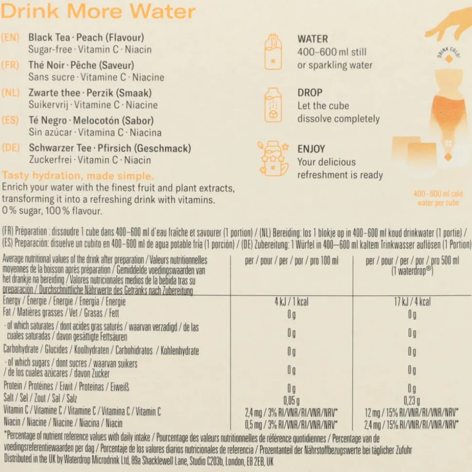 3x Waterdrop Microdrink Hydratatieblokjes Ice Tea Peach 12 stuks