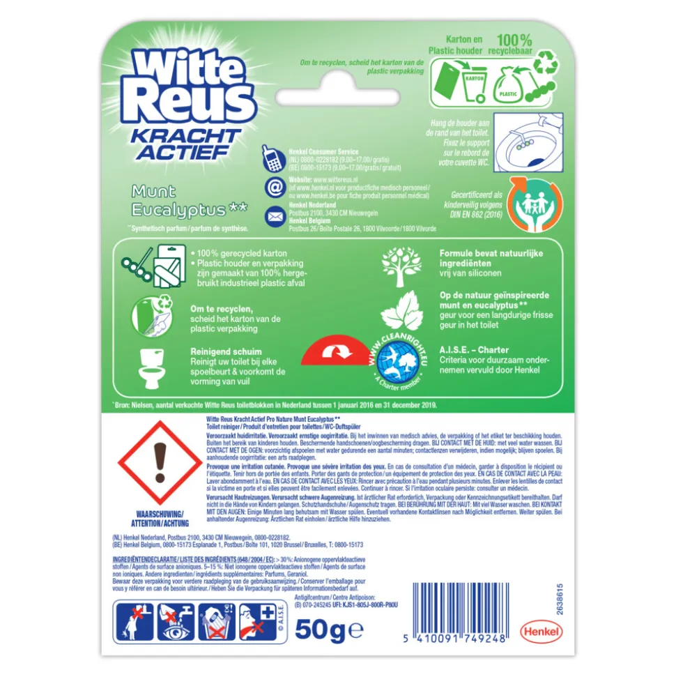 10x Witte Reus Toiletblok Kracht Actief Pro Nature Munt Eucalyptus
