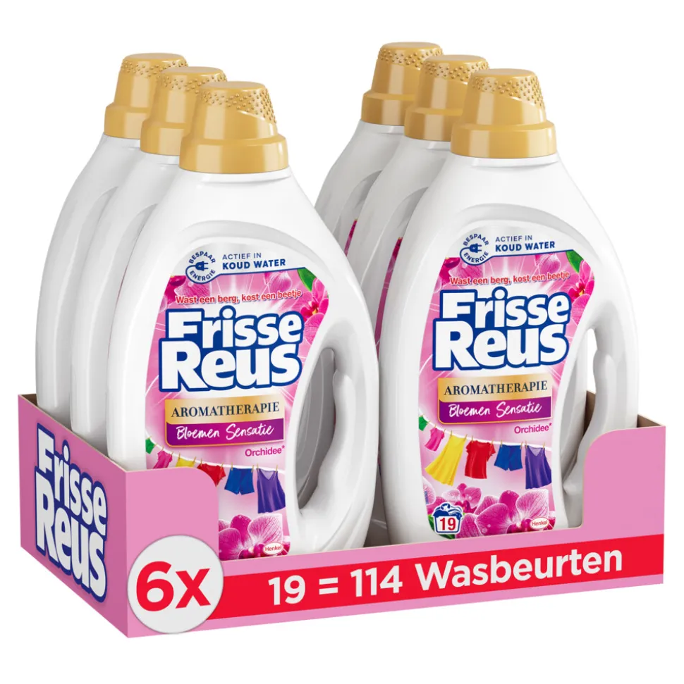 6x Witte Reus Wasmiddel Frisse Reus Gel Orchidee 19 Wasbeurten 855 ml