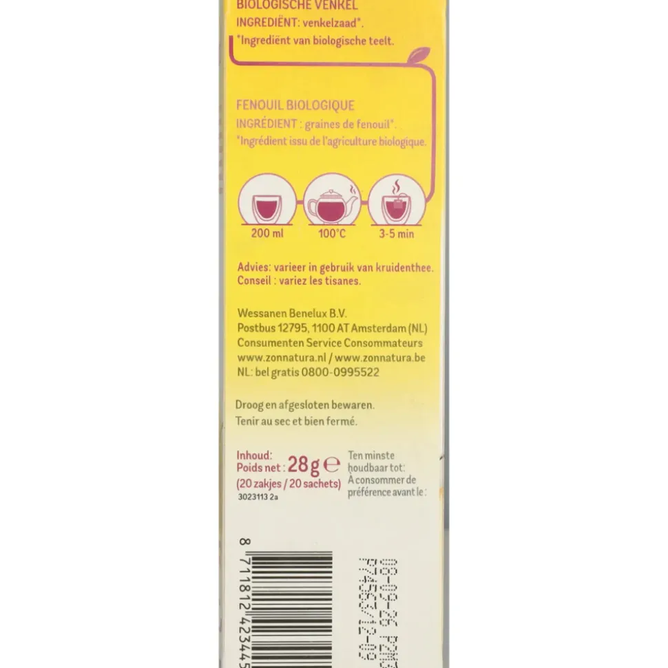 3x Zonnatura Thee Venkel Bio 20 stuks